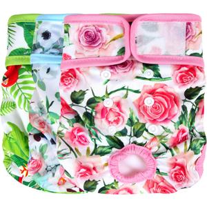 Wegreeco Luxury Washable Reusable Dog Diapers (Stylish Pattern) - Female Dog Diapers, Doggie Diapers, 3 Pack, Floral, Medium (12"-15" Waist)