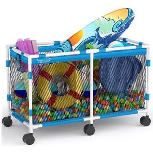 Pool Storage Bin - 235 Gallon 69" L Extra Large Pool Float Storage Organizer with Heavy Duty Tear & Sunlight Resistant Nylon Mesh, 360° Rolling Pool cart for Noodles,Toys,Floats,Balls