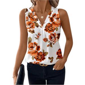 WDIRARA Women's Floral Print V Neck Sleeveless Blouse Summer Casual Tank Top (Multicolor)