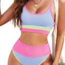 Herseas Women 2 Piece High Waisted Bikini Sets Color Block Popular Swimsuits 2026 Summer Beach Swim Best Bathing Suits (M)