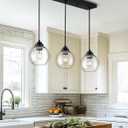 JAZAVA 8-Inch Black Kitchen Island Light, Clear Globe Glass, 3-Light, BK-3S