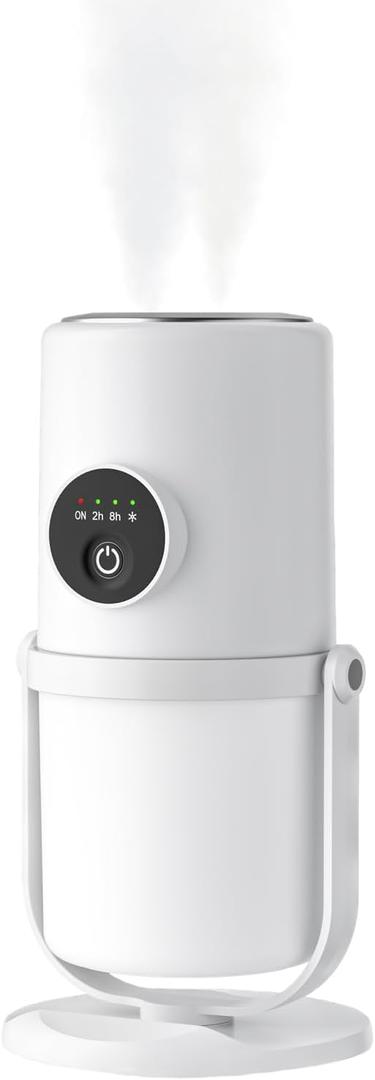 Portable Small Humidifier - Cold Mist Humidifier with 360 Rotating Stand, Stepless Dimming Warm Night Light, 2/8 H Timer Function, Mini humidifier for Bedroom, Plants, Office, and Car (White)