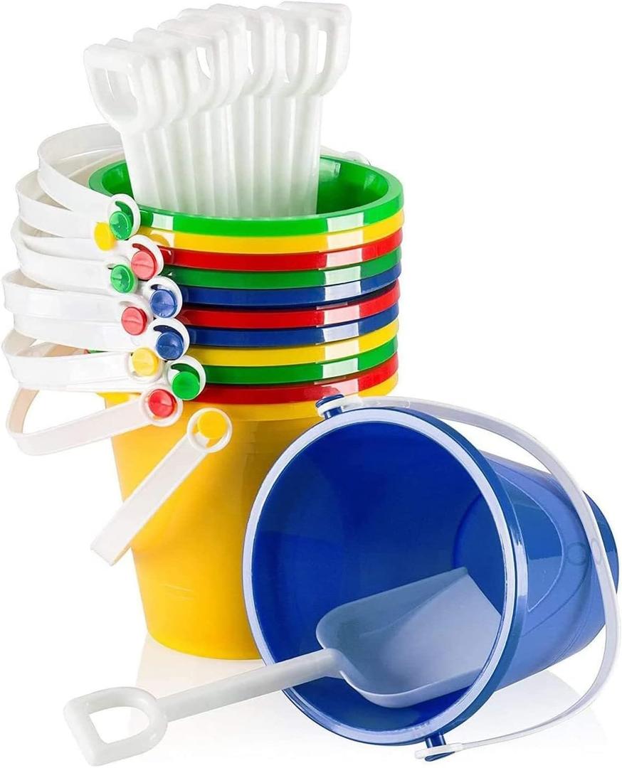 Top Race 12-Piece Bucket Beach Toys Set for Toddlers and Kids - Durable Play Sand Buckets and Shovel Kit for Outdoor Fun - Colorful Sand Toys for Beach Trips, Sandbox, Parties, or Backyard Playtime