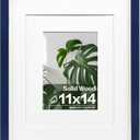 Egofine 11x14 Picture Frame Made of Solid Wood Covered by Plexiglass, Display Pictures 5x7/8x10 with Mat or 11x14 Without Mat for Table Top Display and Wall Mounting Photo Frame, Navy Blue