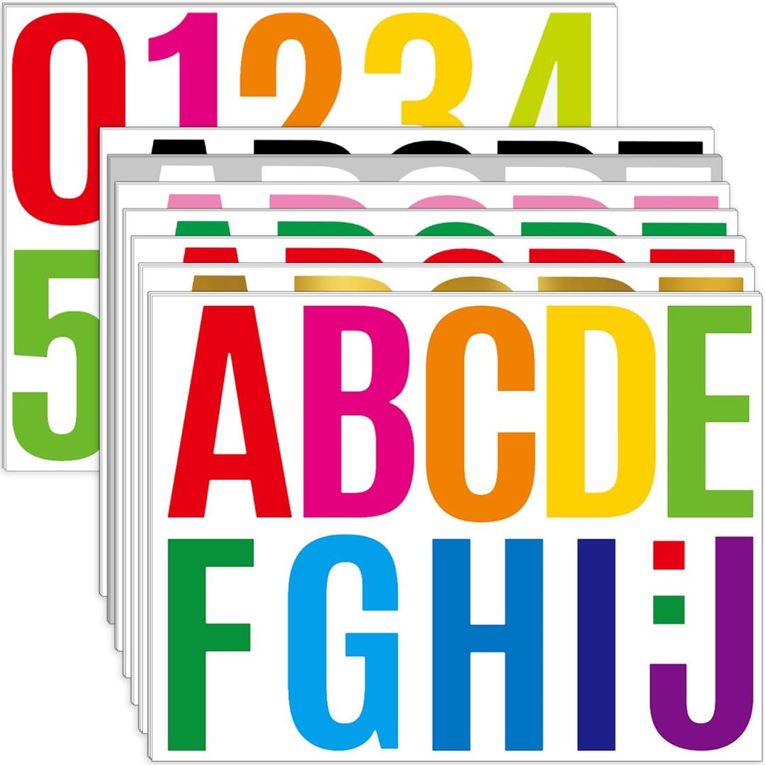 24 Sheets Letter Stickers Bulletin Board Letters Large 4 Inch Vinyl Alphabet Stickers Big ABC Numbers Peel and Stick for Poster Board Classroom Mailbox Crafts Window Door Decoration (Colorful)