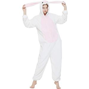 Easter Bunny Costume Rabbit Animal Dog Onesie for Adult Women Men Husky Puppy Plush One Piece Pajamas Cosplay (White, L)