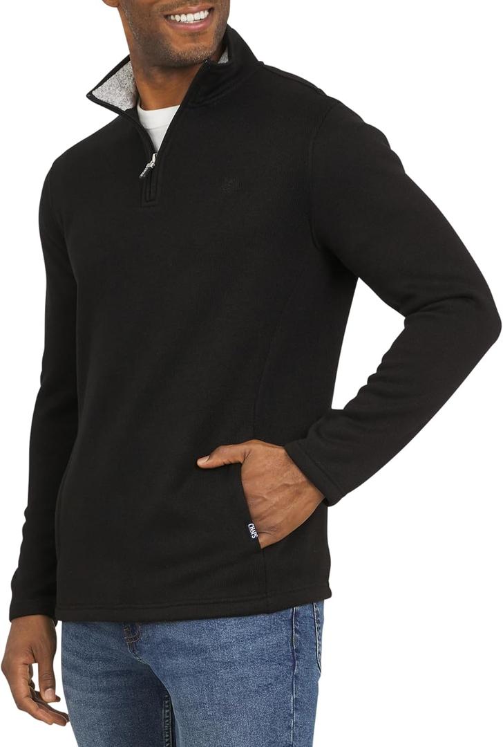 Chaps Men's Regular Fit Long Sleeve Midweight Quarter Zip Fleece Pullover Sweater (S-XXL) (American Black)