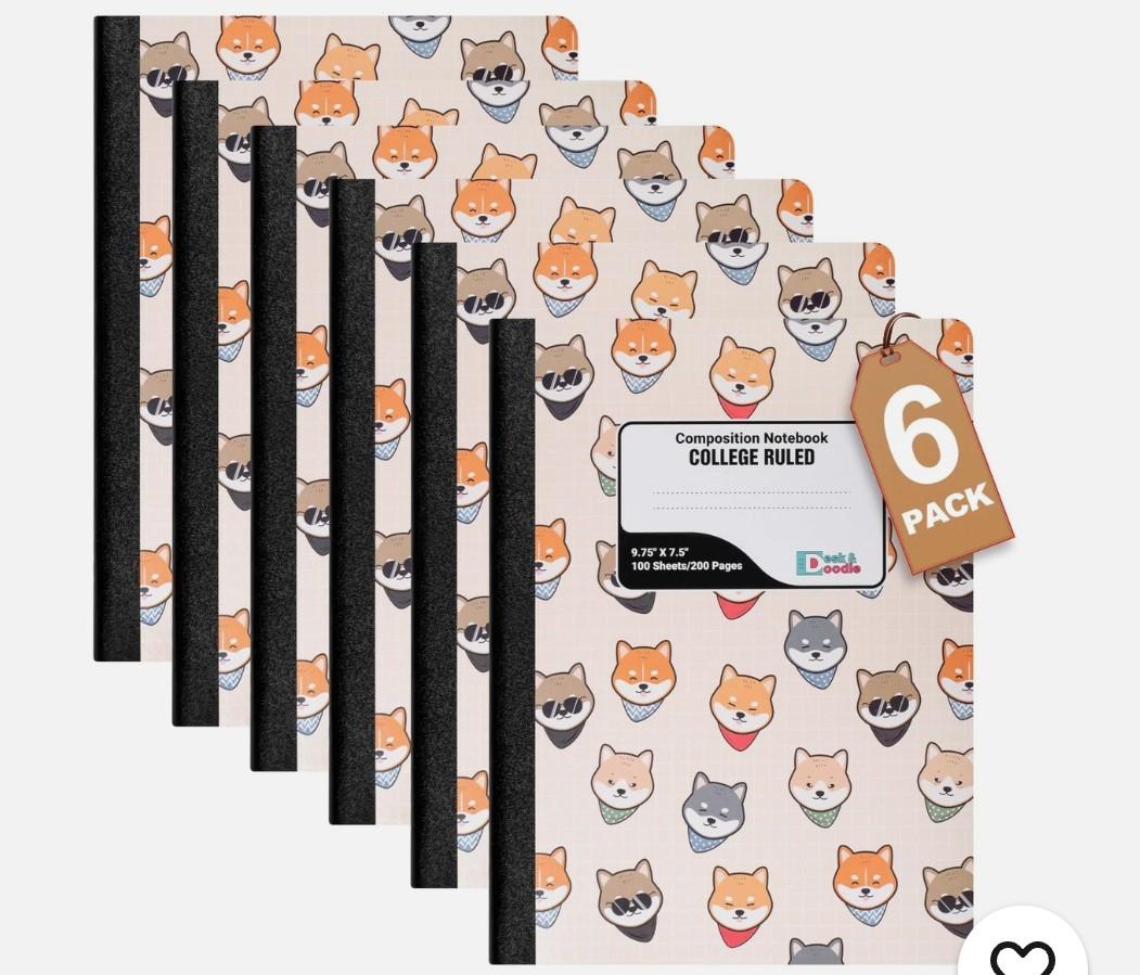 Composition Notebook College Rule: 6 Pack, Cute Decorative Hardcover Writing...