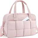 BAGSMART Gym Bag for Women, 24L Puffer Travel Duffle Bag for Travel with Laptop Compartment, Weekender Bags for Women, Carry On Duffel Bag Personal Item Bag, Baby Pink