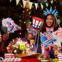 3 x Independence Day Photo Booth Props with Sticks,4th of July Photo Booth Props,Patriotic Party Decorations (25CT)