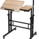 Mobile Standing Desk Stand Up Desk, Height Adjustable Home Office Desk with Standing & Seating 2 Modes, Tilting Tabletop & Flexible Wheels, Rolling Laptop Cart Sit Stand Desks