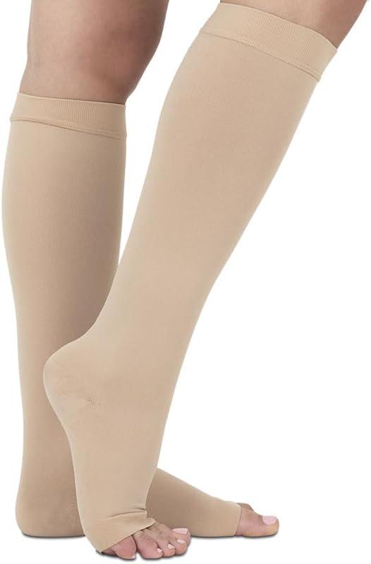 Vive 20-30 mmHg Medical Grade Compression Socks for Women & Men Open Toe - Knee High Support Stockings for Varicose Veins, Lymphedema, Plantar Fasciitis, Pregnancy, Restless Legs Syndrome, Swelling (X-Large)