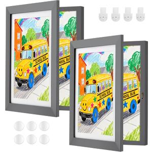 2 Pack Gray Kids Art Frame, 8.5x11 Front Opening Wood Kid Artwork Frames Changeable, Wall-mounted or Standing Children Art Frame with Mat, Holds 150 Pcs, Drawing Display Storage Frames 2 Pack Gray Kids Art Frame, 8.5x11 Front Opening Wood Kid Artwork Frames Changeable, Wall-mounted or Standing Children Art Frame with Mat, Holds 150 Pcs, Drawing Display Storage Frames