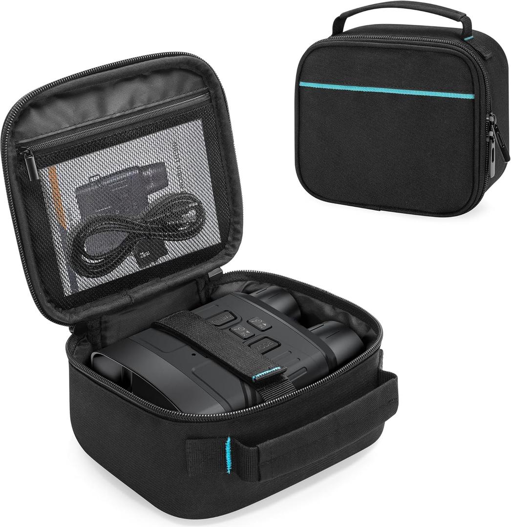 CURMIO Night Vision Goggles Carrying Case, Storage Bag for Tactical Night Vision Binoculars, SD Card and Data Cables, Black (Bag Only), 6.5 x 5.9 x 3''