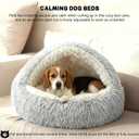 Calming Dog Bed Fluffy Plush Pet Bed Under 20 PoundLarge Cave Bed Washable Non-Slip Cat Nest Pod WindproofCozy Indoor Cave for Kitten Dog Non-Slip Bottom (M-25.6in)
