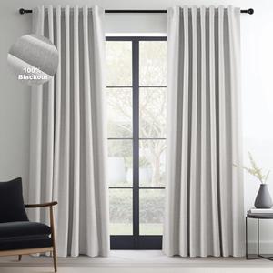 Topfinel Grey Beige Linen Blackout Curtains 84 Inch Long for Bedroom Living Room, Greige Gray Pinch Pleat Back Tab Gothic Moody Viral Drapes Mordern Boho Curtains for Window Dining Room 7 FT