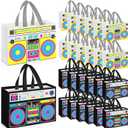 24 Pcs 80s90s Party Favor Bags Non Woven Retro Radio Grocery Bags for Hip Hop Birthday Disco Rock Party (Yellow,Black)