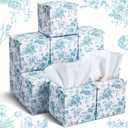 Bencailor 12 Pack Blue Flowers Facial Tissues Cube Boxes Spring Winter Square 600 Sheets 3 Ply Small Tissues Cube Boxes for Home Car Accessories(Ceramic Flower)