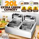 Commercial Deep Fryer with Basket, 21.2QT 3400W Large Electric Stainless Steel Countertop Fryer, for Home and Restaurant Use, 20L