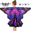 Butterfly Costume for Girls Fairy Wings Kids 4 Pcs(Cape,Skirts,Masks,Hair Clips) Butterfly Wings for Halloween Gifts (Starry Sky Purple Set)