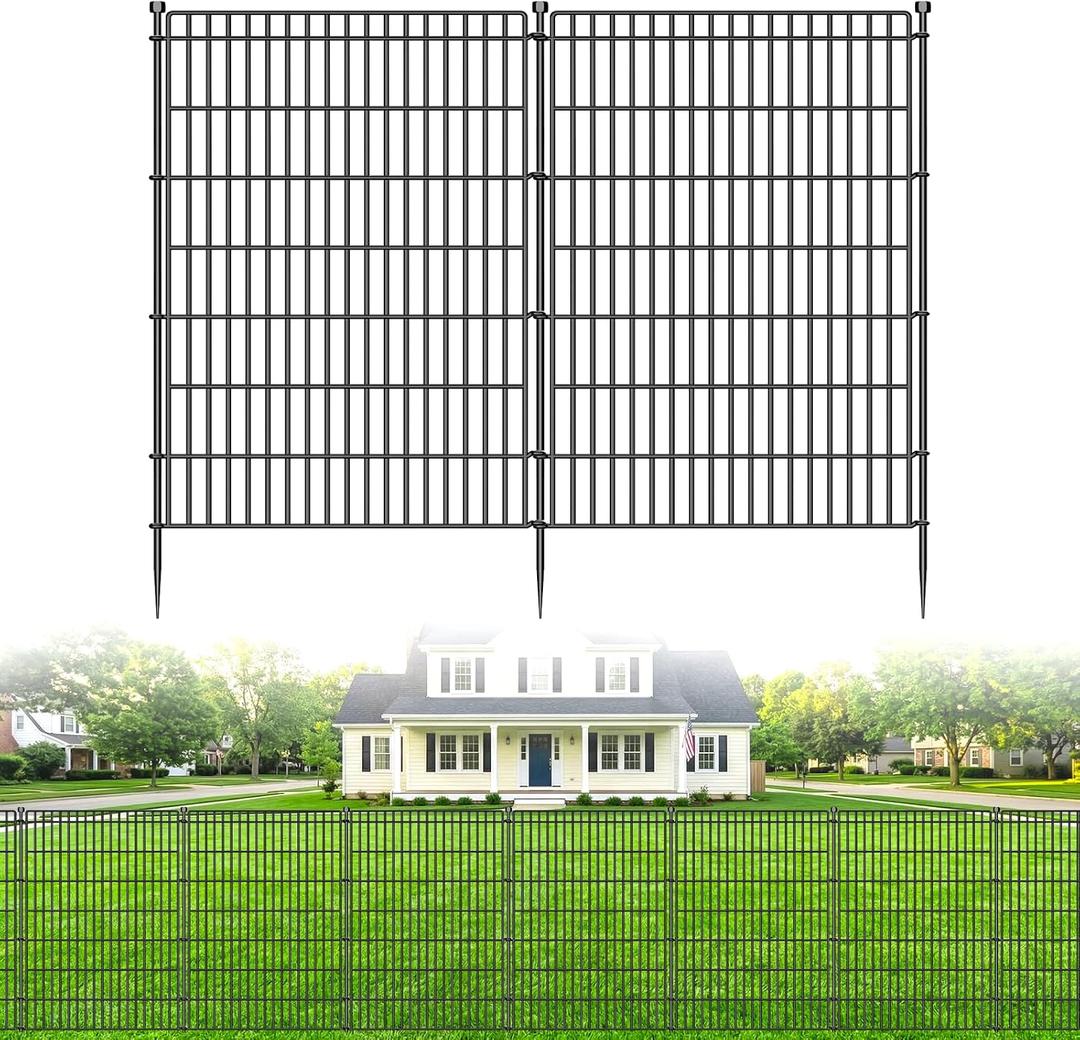 8 Panels No Dig Garden Fence Animal Barrier, 48in(H) × 21ft(L) Decorative Metal Outdoor Dog Fence, Rustproof Pet Fencing for Yard, Patio, Flower Bed -Temporary Fencing| Easy to Install