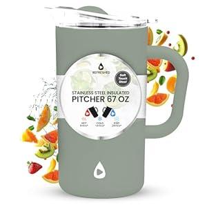 Stainless Steel Insulated Pitcher With Lid - 67oz Double Walled Vacuum Insulated Pitcher For Cold Drinks