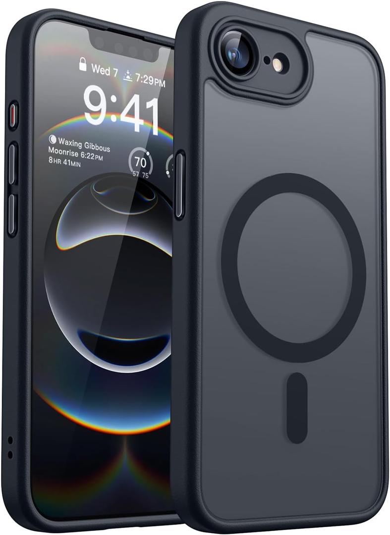 CANSHN Magnetic for iPhone 16e Case, Upgraded [Full Camera Protection] [Compatible with Magsafe] [Translucent Matte] Shockproof Protective Phone Case for iPhone 16e - Black | Magnetic, Upgraded, Full Camera Protection, Compatible with Magsafe, Translucent Matte, Shockproof, Protective