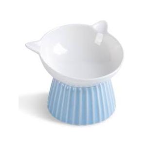 Wellbro Ceramic Raised Cat Bowl，Tilted Raised Bowl Anti Vomit Bowls for Indoor Cats Whisker Friendly Pet Feeder for Cats Puppies, Microwave and Dishwasher Safe,Pink And Light Blue