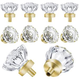 8 Pack Satin Brass Knobs and Pulls for Cabinet, Crystal Gold Cabinet Hardware Vintage, Glass Knobs and Pulls for Dresser Drawer, Kitchen Bathroom