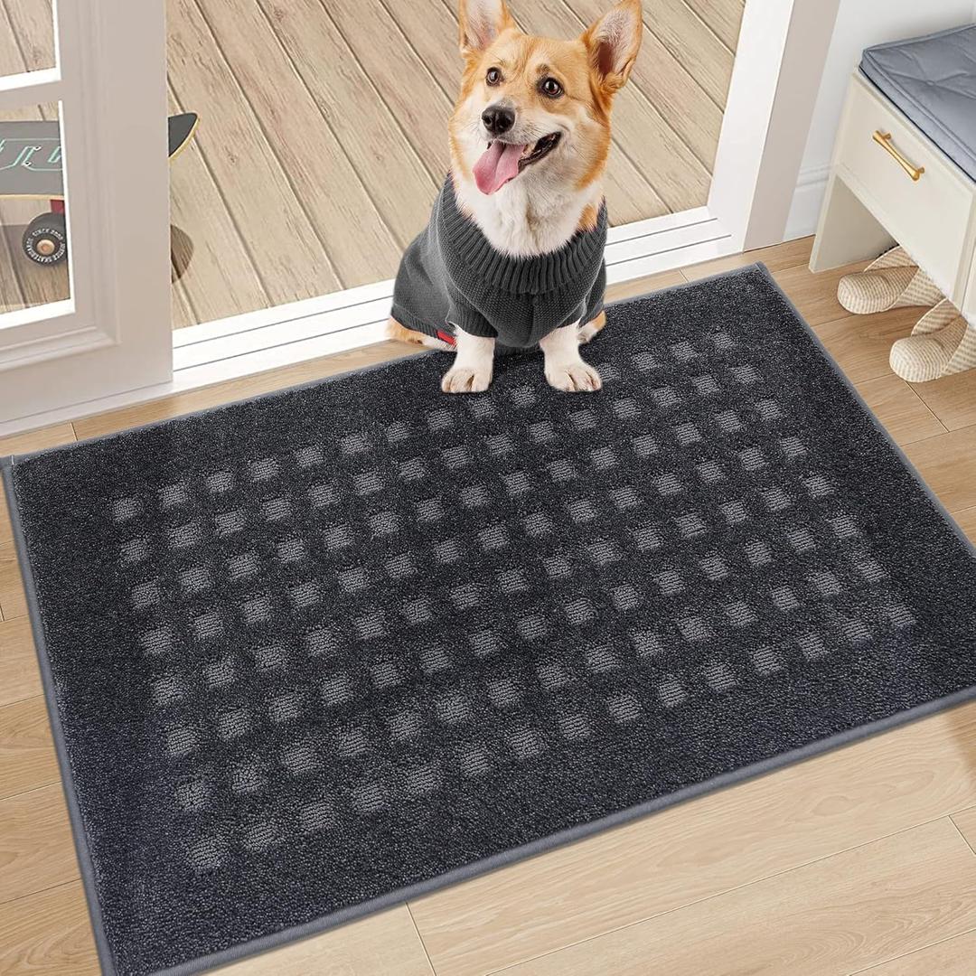 BEQHAUSE Dirt Trapper Door Mat 20" x 32", Waffle Door Mats Indoor Entrance, Dog Doormats for Mud Paws Absorbent and Dirt Resist Floor Mats Non-Slip Washable Rugs for Entryway Welcome Mat, Dark Grey
