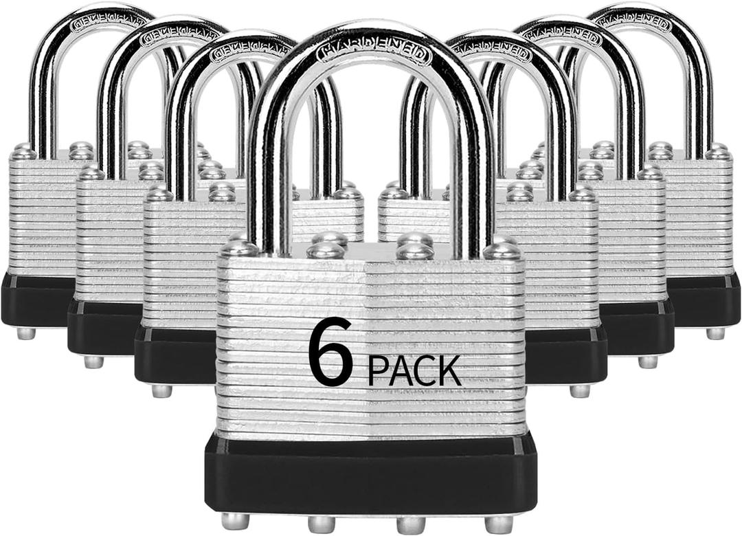Padlocks Keyed Alike, Pack of 6, Laminated Steel Keyed Lock (1-9/16", 40mm), Padlocks with Same Key, Normal Shackle, for Toolbox, Locker & StorageUnit or More