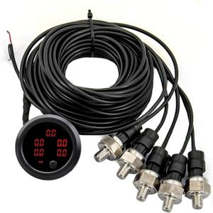 Car Five Red Display Air Suspension Pressur Gauge 2inch 52mm Air Ride Air Pressure Gauge 220PSI with 5PCS 1/8NPT Sensors