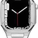 316L Stainless Steel Luxury Rugged Metal Case Band For Apple Watch Band 41mm 44mm 45mm Protective Case Cover for iWatch Series 9 8 7 41mm 45mm and Series SE3 SE2 6 5 4 SE 44mm Mod Kit (silver)