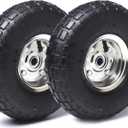 AR-PRO (2 Pack) 4.10/3.50-4 Tire and Wheel, Replacement Pneumatic Tires 10-Inch Wheel with 5/8" Bearings and 2.2" Offset Hub, Compatible with Hand Truck, Wheelbarrow, Wagon, Gorilla Carts (Silver)