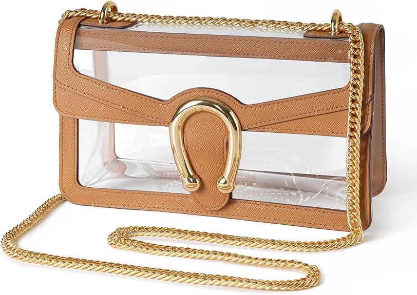 Joryin Women's Stadium Approved Crossbody Bag for Women, Small Clear Bag Shoudler Purse with Chain Strap