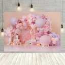 Girl 1st Birthday Balloon Photo Background Pink Balloon Butterfly Newborn Birthday Party Decoration Princess Girl Newborn Christening Backdrop Baby Shower Cake Smash Backdrop (7X5FT), Clear