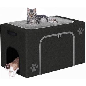 Cat Litter Box Enclosure with Cat Bed; Hidden Enclosure Litter Tray in Living Room, Bedroom, Corner; Kitten Washroom Fit Most of Litter Box; Large Pet Litter Box Pee Shield