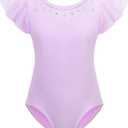 Zaclotre Girls Ruffle Sleeve Ballet Leotards Toddler Mesh Dance Leotard Sparkly Gymnastics Outfits (3-4T, Lilac)