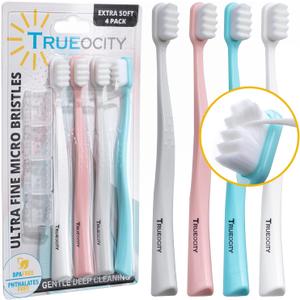 Extra Soft Toothbrushes For Adults, Nano Toothbrush 20,000 Ultra Fine Bristles for Sensitive Gums, Gentle Adult Toothbrush for Gum Care, Deep Cleaning Soft Brush, Pack of 4 Oral Care Brushes