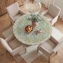 Horaldaily Regular Fitted Tablecloth 45"-56" Round, Boho Bohemia Vintage Golden Floral Patterned Washable Table Cover Elastic Edged for Dinning, Picnic, Camping, Banquet