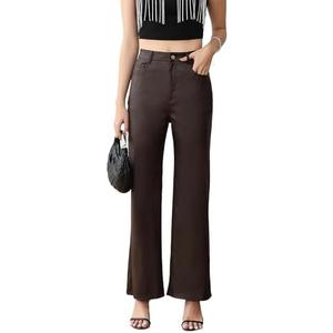 TGKKMQB Women's Faux Leather Pants Wide-Leg Loose Flared Black Leather Pants Baggy Trousers with Buttons Pockets M