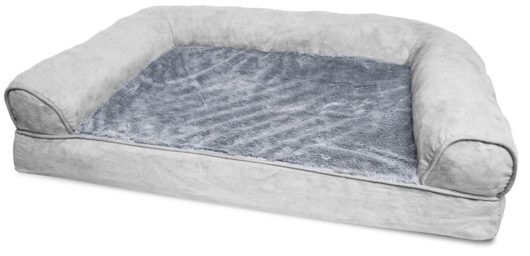 Furhaven Orthopedic Dog Bed for Medium/Small Dogs w/ Removable Bolsters & Washable Cover, For Dogs Up to 35 lbs - Plush & Suede Sofa - Gray, Medium