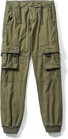 Kids Cargo Pants with Pockets Boys Casual Trousers Jogging Pants Spring and Summer
 (9-10 Years, Grey Green)