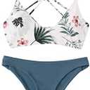 SweatyRocks Women's Sexy Bathing Suit Floral Print Cross Back Bikini Set Swimsuits(S)