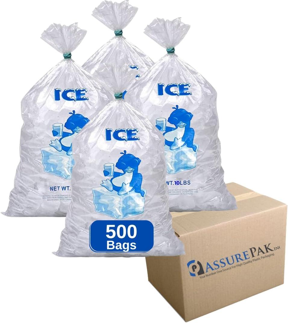 AssurePak Clear LDPE Ice Bags - 500 Bags - 6"x19"  (1.25 mil)  Strong Design for Ice Storage, Commercial Ice Machines, Freezer Use, Bag of Ice, Restaurant Supply, Plastic for Frozen Water Packing