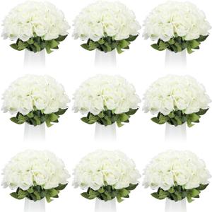 Jexine 100 Pieces Artificial Roses Flowers Bulk, Long Stem Realistic Fake Silk Roses Bouquet for Table Centerpiece Vases Wedding Party Kitchen Decor (Creamy White)