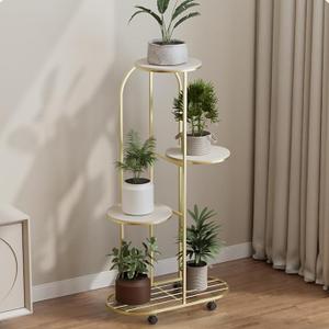 Iron Art Indoor Home Floor Standing Mobile Multi-Layer Plant Stand, Living Room Luxury Decorative Flower Rack, Simple Iron Storage Shelf, Plant Holder, Tiered Plant Stand