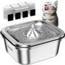 Cat Water Fountain Stainless Steel: 4L/140oz Pet Fountain Water Bowl Indoor, Automatic Dog Drinking Dispenser, Cat Feeding Watering Supplies, Metal Kitty Waterer Fountain, 6 Replacement Filters