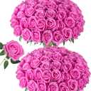 HyeFlora 50 PCS Roses Artificial Flowers, Fake Roses with Stem Realistic Hot Pink Silk Rose for DIY Wedding Bouquets Table Centerpieces Arrangements Baby Shower Birthday Home Decor for Her