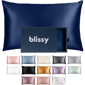 Blissy Silk Pillowcase - 100% Pure Mulberry Silk - 22 Momme 6A High-Grade Fibers - Silk Pillow Cover for Hair & Skin - Regular, Queen & King (Blue, King)